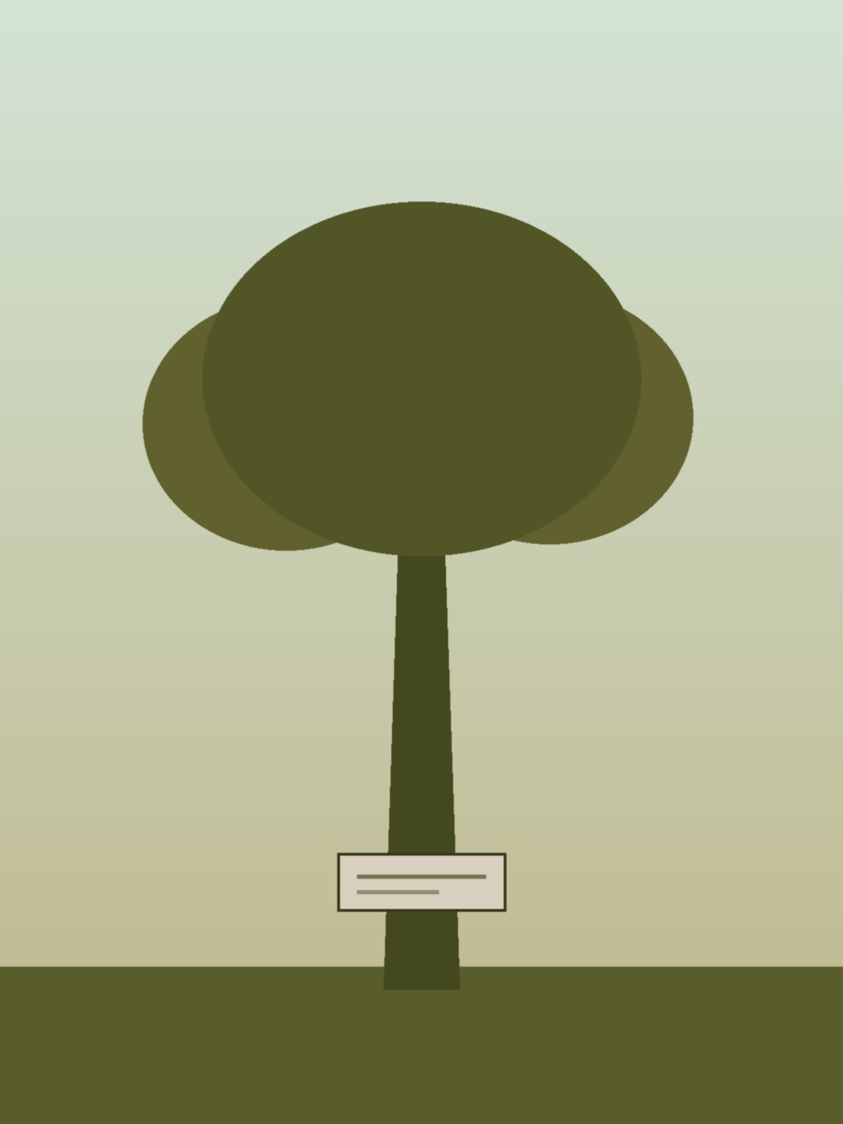 Placa con nombre al pie de un árbol